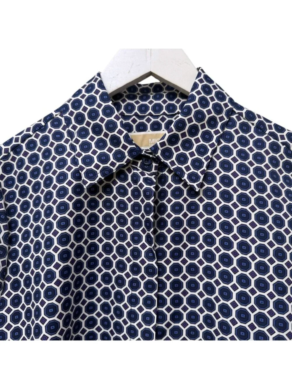 MICHAEL Michael Kors Blouse Navy Blue Durie Border Print Medium Button Front